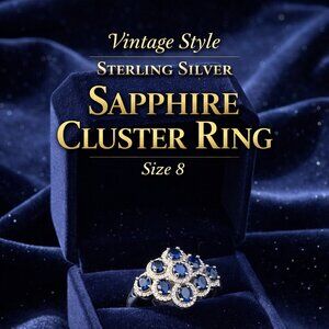 Multi Stone Blue Sapphire Ring | Sterling Silver Cluster | Size 8 Statement Jewe